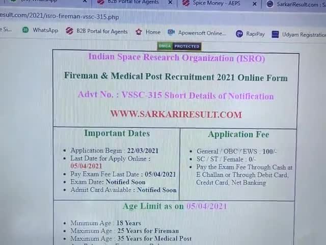 ISRO Fireman/medical post online form 2021 last date
05/04/2021#sdemitra ﻿#namo.narayan566