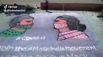 #MaskUp #MaskUpIndia गाँव #Bhadana #Jhajjar की चौपाल से बेटी अंशुल शर्मा का एक रंगोली रेखाचित्र के माध्यम से जनसन्देश -