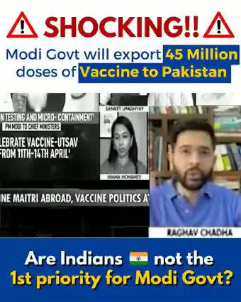 SHOCKING‼️

Modi Govt will export 45 million doses of vaccine to Pakistan 🇵🇰

We need #VaccineForAll Indians first!