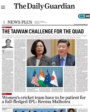 My article in The Daily Guardian, do give it a read : The Taiwan Challenge For The Quad. 🙏🇮🇳
#SundayGuardian #taiwan