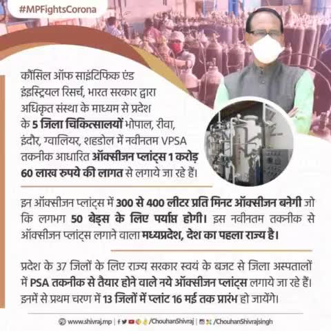 #MPFightsCorona
5 जिलो में लगेंगे आक्सीजन प्लांट