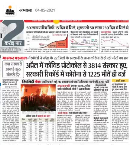 हरियाणा में मौत के आंकड़े में भी खेल हो रहा है,#दैनिक_भास्कर की पड़ताल में खुलासा ।
