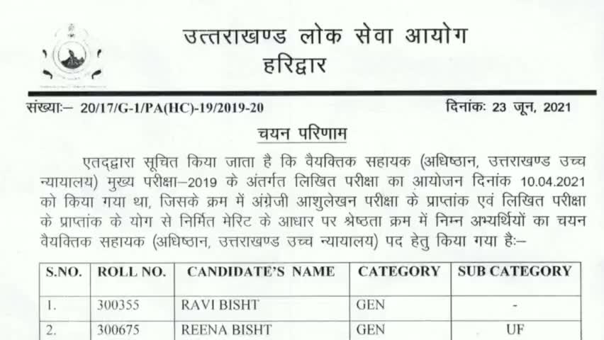 चमोली: उत्तराखंड लोकसेवा आयोग द्वारा वैयक्तिक सहायक परीक्षा का अंतिम परिणाम जारी
#UKPSC #PA