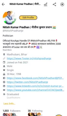 आप सभी का प्यार और स्नेह के लिए मुझे #kooindia पर 1,003 फॉलोअर्स पूरे होने पर दिल से बहुत बहुत आभार एवं धन्यवाद 
#KOO