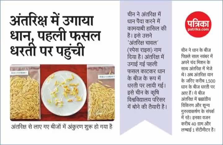 चीन ने सफलता पूर्वक अंतरिक्ष में  उगाया धान 
#internationalnews  #Arnewstv #bihar #breakingnews