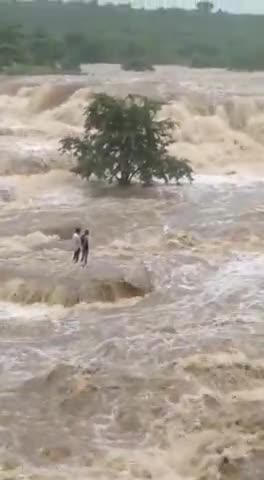 सासाराम के मझरकुंड मे दो लड़के बाढ़ मे फस गय है प्रशासन से अनुमति है कि कृप्या इनकी मदद कि जाए 😭😭 #rohtasnews