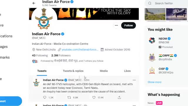 सेना का MI-17 हेलिकॉप्टर क्रैश हो गया है हेलिकॉप्टर में CDS जनरल बिपिन रावत भी सवार थे, 
#Army #VipinRawat #Tamilnadu