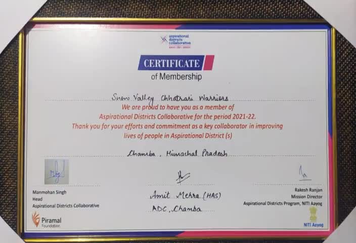 Special thanks to Piramal Foundation and NITI Aayog for making us member .

#piramalfoundation #nitiaayog #chamba #ngo #ngocollaboration  #snowvalleychhatrariwarriors #himachalpradesh #india