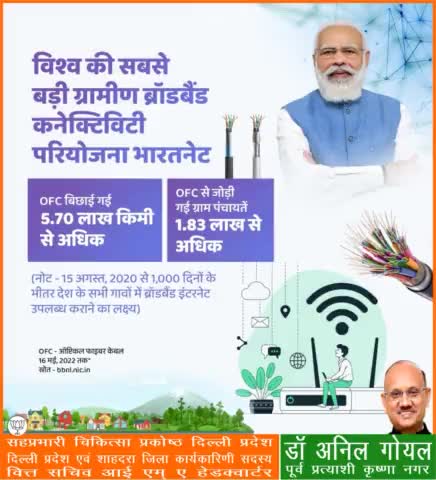 माननीय प्रधानमंत्री श्री नरेंद्र मोदी जी की  मोदी सरकार के प्रयासों से विश्व की सबसे बड़ी ग्रामीण ब्रॉडबैंड कनेक्टिविटी परियोजना भारतनेट के अंतर्गत ग्रामीण भारत के कोने कोने को हाई-स्पीड इंटरनेट से जोड़ा जा रहा है।
#PmModiJi
#NrendraModi Ji