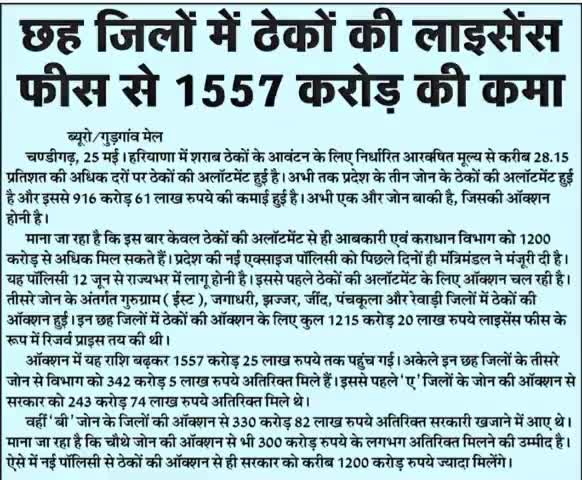 ठेकों से राज्सव में 6 जिलों में 1557 करोड़ की हुई आमदनी #haryanagovt #income #dchautala #DushyantKe2SaalBemisaal