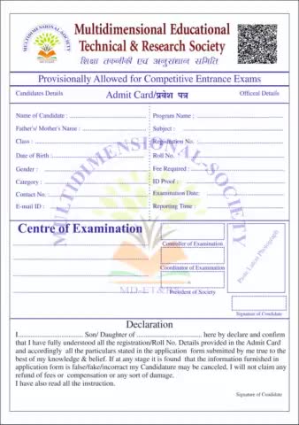 #multi dimensional educational technical & research society
provisionally allowed competitive entrance exams
admit card