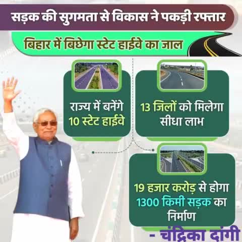 सड़क की सुगमता से विकास ने पकड़ी रफ्तार, #बिहार में बिछेगा स्टेट हाईवे का जाल... 19 हजार करोड़ से होगा 13 सौ किमी सड़क का निर्माण।
#Roadways #StateHighway 
#Bihar #NitishKumar