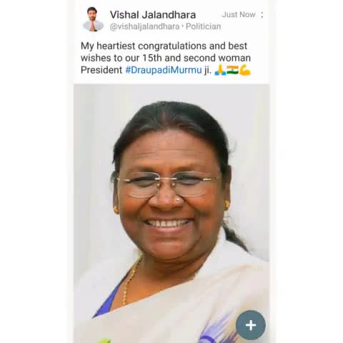 My heartiest congratulations and best wishes to our 15th and second woman President #DraupadiMurmu ji. 🙏🇮🇳💪