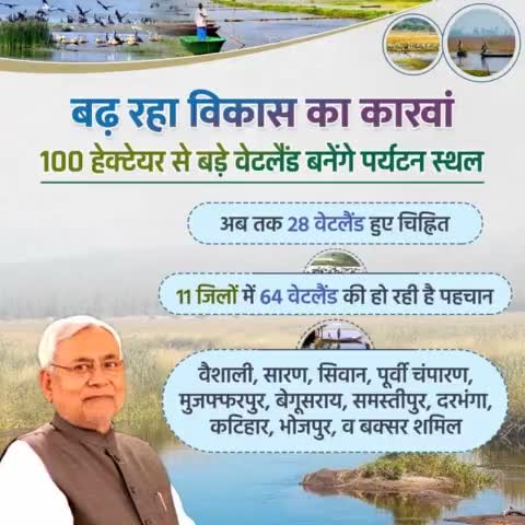 बिहार सरकार में बढ़ रहा विकास का कारवां...100 हेक्टेयर से बड़े वेटलैंड बनेंगे पर्यटन स्थल।
11 जिलों में 64 वेटलैंड की हो रही है पहचान...क्षेत्र के विकास के साथ बढ़ेंगे रोजगार के अवसर।
#Wetlands #Tourism 
#BiharTourism #Bihar