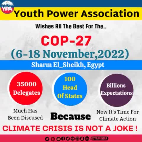 The Conference of Parties (COP -27) of United Nations Framework Convention on Climate Change (UNFCCC) is held from November 6 - 18, 2022 at Sharm El Sheikh, Egypt.
#COP27 #Egypt #SharmElSheikh #UN #UNFCCC #saveearth #nature #gogreen