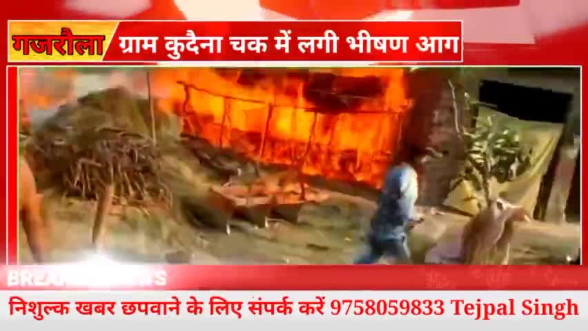 गजरौला :- कुदैना चक में लगी आग से हुआ लाखों का नुक़सान पशु भी आए आग की चपेट में #गजरौला #कुदैना