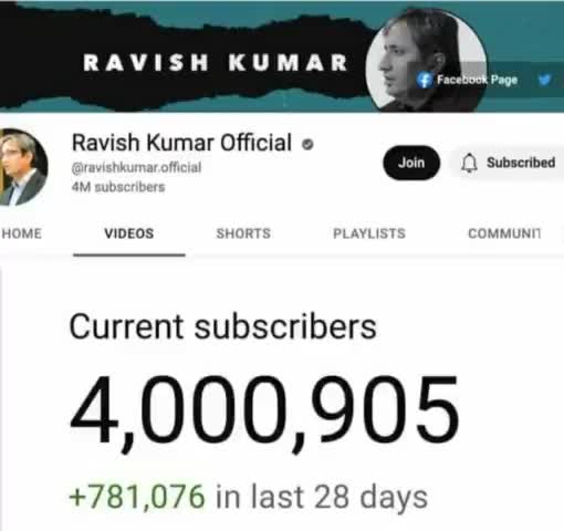 पत्रकार #RavishKumar के फॉलोवर की गिनती कम समय मे ही बेतहशा बढ़ी..