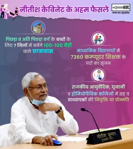 जनहित में संकल्पित नीतीश सरकार

हर क्षेत्र में सुविधाओं का हो रहा विस्तार।
#CabinetDecisions #Bihar

#NitishKumar #JDU #JanataDalUnited