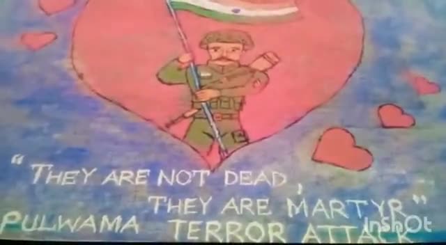 #PulwamaTerrorAttack में शहीद हुए भारतीय शूरवीर सैनिकों को समर्पित एक रंगोली रेखाचित्र गाँव #Bhadana #Jhajjar #Haryana क