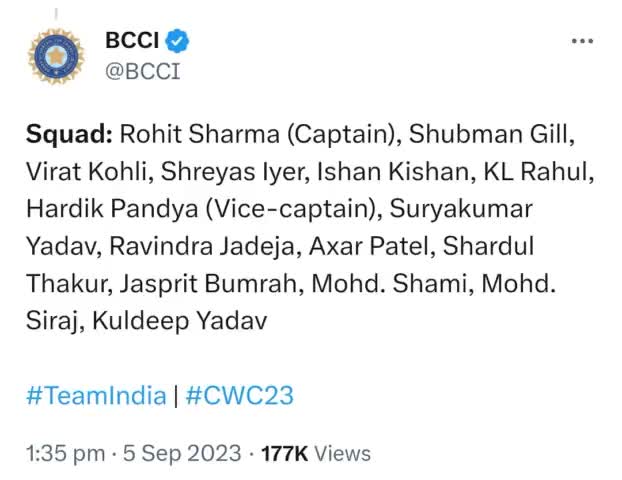 #cwc2023 team India #5 sep 2023#