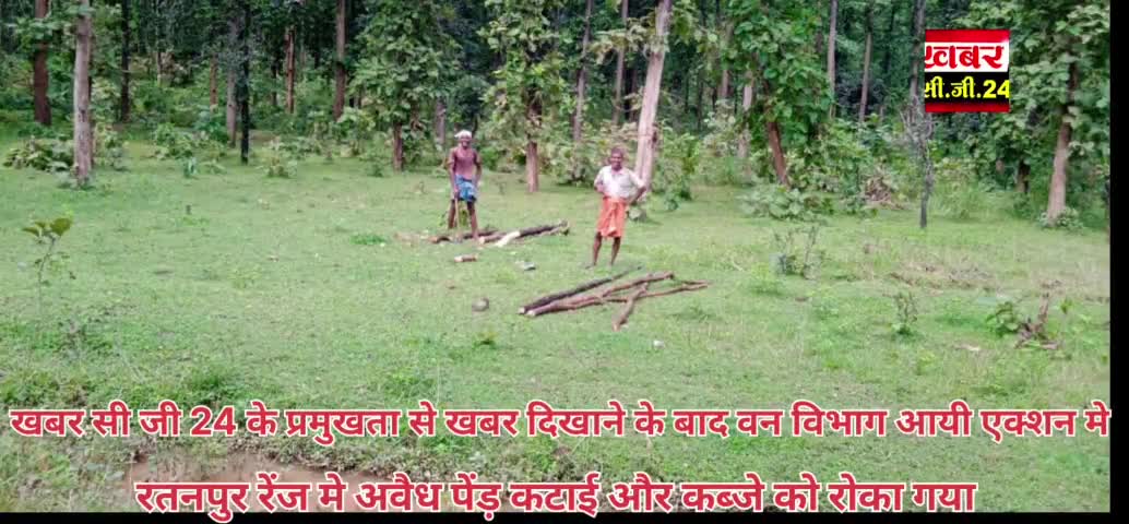 खबर सी जी 24 के द्वारा खबर दिखाने के बाद वन विभाग आयी एक्शन मे, अवैध कब्जे और पेंड़ कटाई को रोका