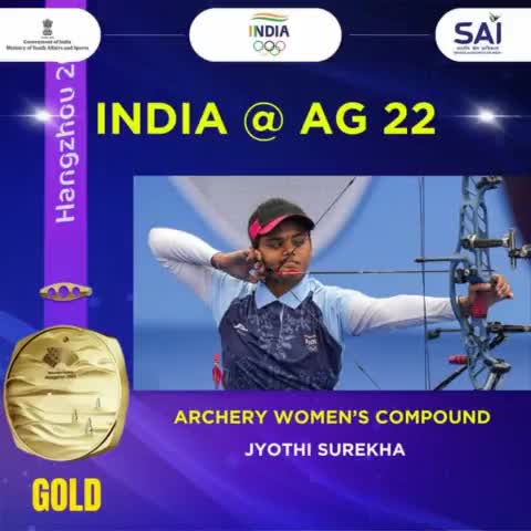 Congratulations to Jyothi for her outstanding performance in winning gold in compound archery at the #AsianGames2022.

This marks her third gold medal at the Asian Games, a truly outstanding achievement. We