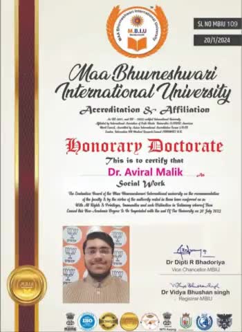 भाजपा प्रवक्ता अविरल मलिक को डॉक्टरेट की उपाधि से नवाजा गया| #aviral_malik #bjp #doctorate