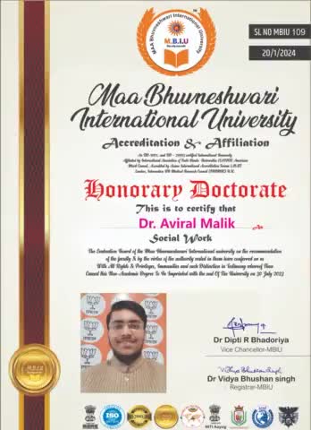 भाजपा प्रवक्ता अविरल मलिक को डॉक्टरेट की उपाधि से नवाजा गया| #aviral_malik #bjp #doctorate