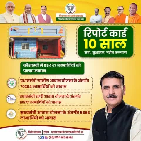 कौशाम्बी में आवास योजनाओं के अंतर्गत 95447 गरीब परिवारों मिला पक्का मकान। #ModiKiGuarantee

सर पे छत का सपना हुआ साकार
मोदी जी ने दिया पक्के मकान का उपहार
#AbkiBaar400Paar