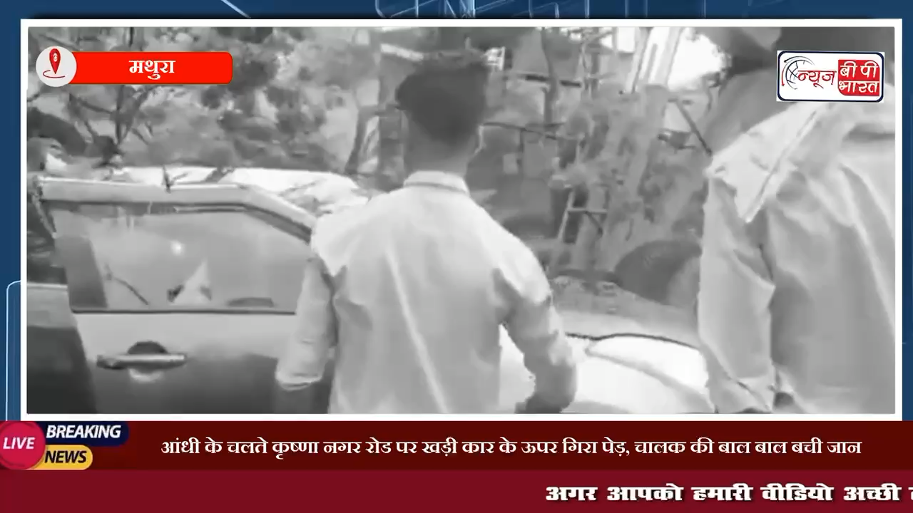 मथुरा: आंधी के चलते कृष्णा नगर रोड पर खड़ी कार के ऊपर गिरा पेड़, चालक की बाल बाल बची जान  #मथुरा #तूफ़ान #आँधी #वर्षा #प्रेस #एक्सीडेंट