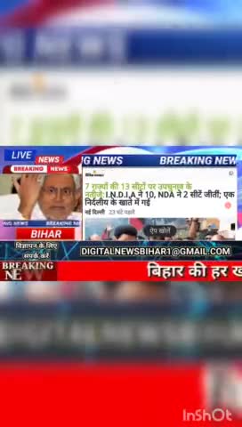 7 राज्यों की 13 सीटों पर उपचुनाव के नतीजे I.N.D.I.A.ने 10, NDA ने 2 सीटें जीती एक निर्दलीय नेताजी के खाते में गए #biharn