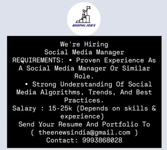 इस वेकेंसी को अपने जरूरतमंद लोगों के साथ शेयर करे। ❤️

#Bhopal #Bhopaljobs #Vacancy #Jobs #indore #indorejob #mpjobs