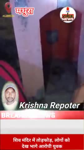 शिव मंदिर में तोड़फोड़, लोगों को देख भागे आरोपी युवक #police #viral #shivmandir #mathura