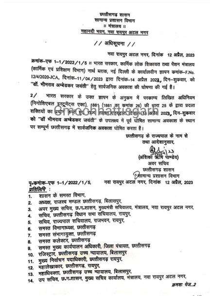 छत्तीसगढ़ सरकार ने की भीमराव अंबेडकर की जयंती पर सार्वजनिक अवकाश की घोषणा #अंबेडकर_जयंती