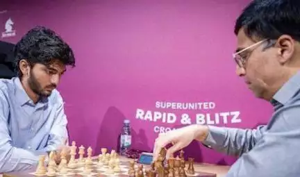 भारत के 17-वर्षीय ग्रैंडमास्टर गुकेश डी ने 5 बार के विश्व शतरंज चैंपियन विश्वनाथन आनंद को हराया #शतरंज #खेल
