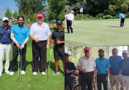 धोनी ने पूर्व अमेरिकी राष्ट्रपति डॉनल्ड ट्रंप के साथ खेला गोल्फ; वायरल हुईं तस्वीरें  #धोनी #ट्रंप