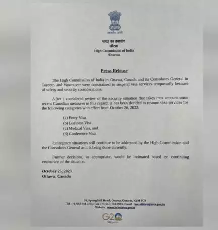 राजनयिक तनाव के बीच भारत ने कनाडा में 4 श्रेणियों के लिए दोबारा शुरू की वीज़ा सेवा #कनाडा #भारत #वीज़ा