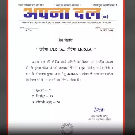 अपना दल (कमेरावादी) ने सीट बंटवारे के बिना ही यूपी की 3 लोकसभा सीटों पर चुनाव लड़ने की घोषणा की #अपना_दल