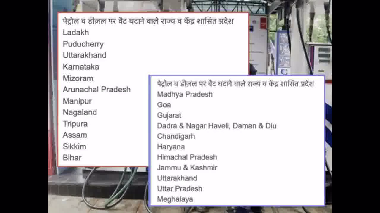 अब तक कुल 23 राज्यों व यूटी ने पेट्रोल व डीज़ल पर घटाया वैट, सूची जारी #पेट्रोल #डीज़ल