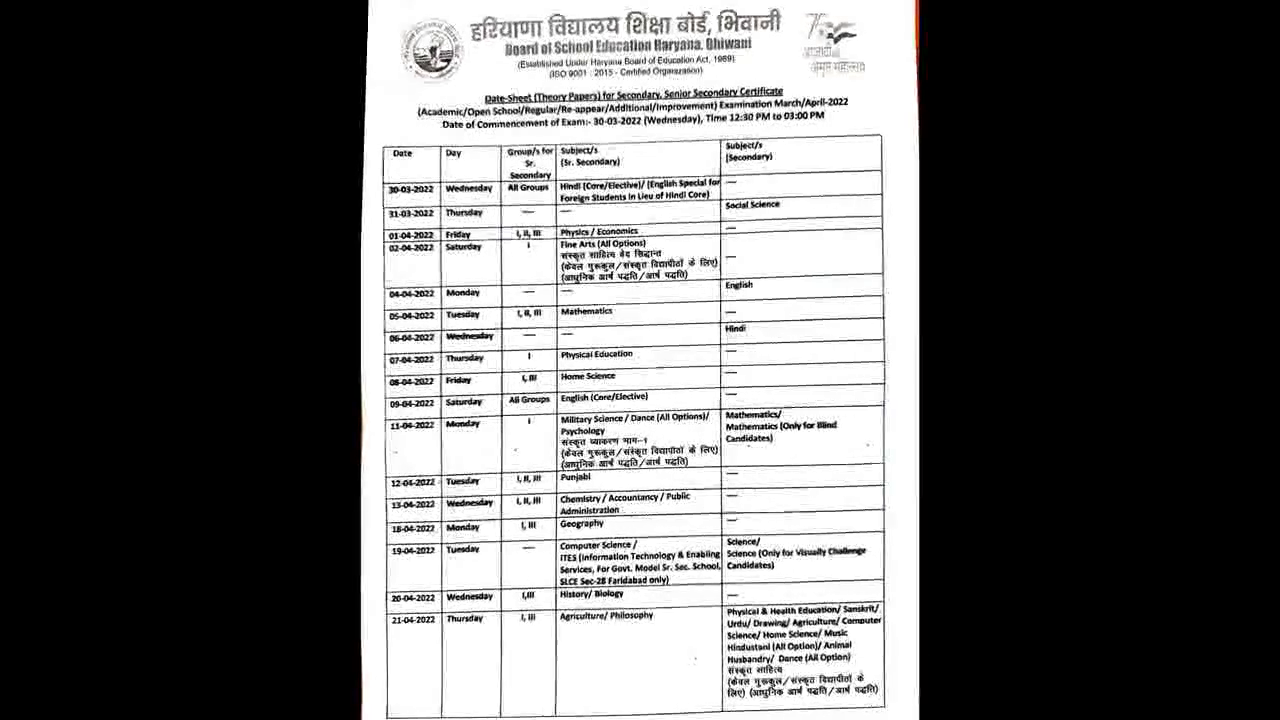 हरियाणा बोर्ड की 12वीं की परीक्षाएं 31 मार्च व 10वीं की परीक्षाएं 30 मार्च से होंगी शुरू #बोर्ड_परीक्षा